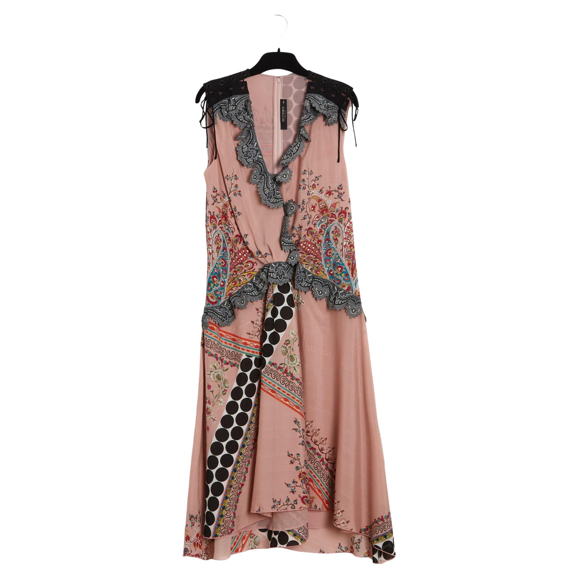 Etro Pink Silk Laser cut Dress FR40 For Sale