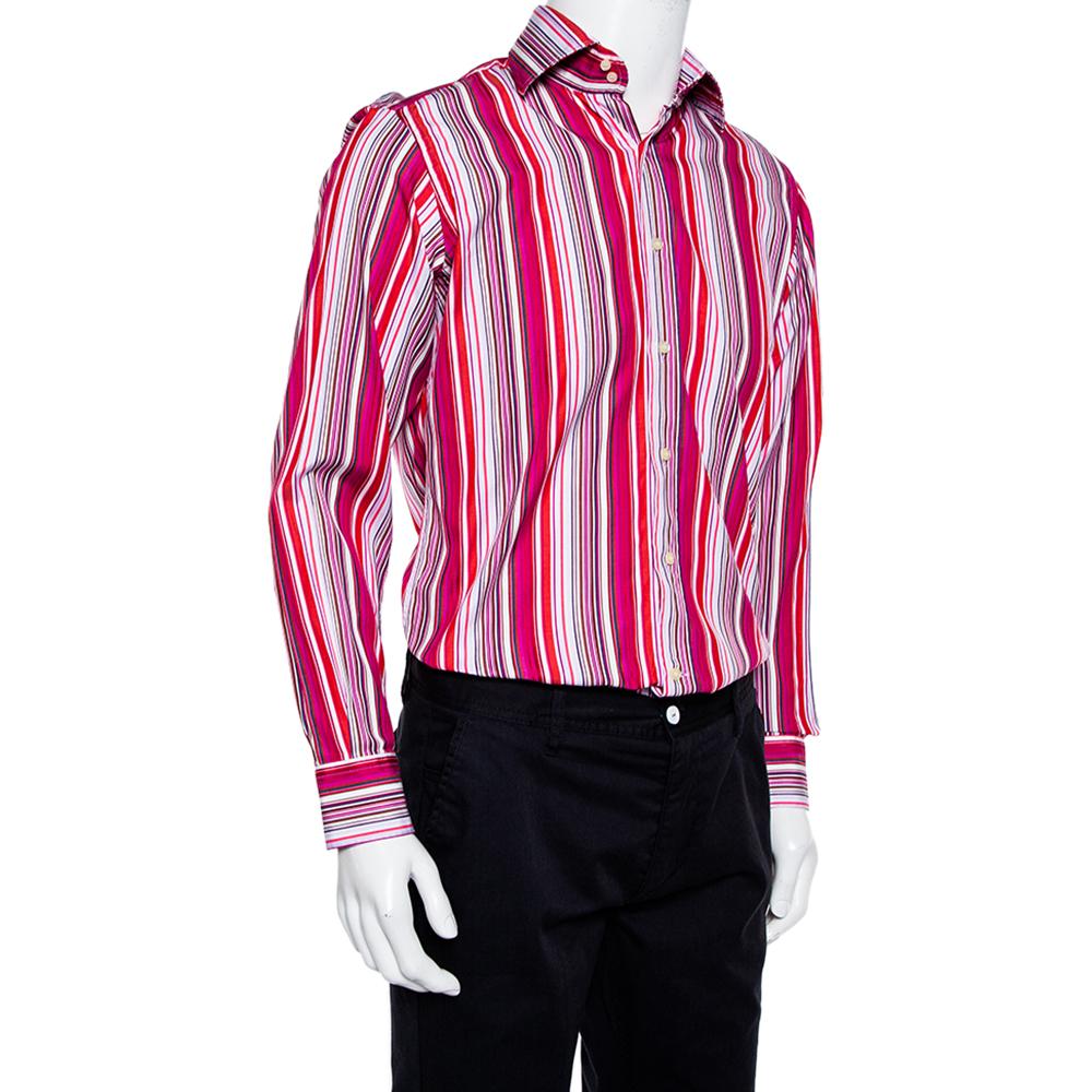 Etro Pink Striped Cotton Button Front Shirt M In Good Condition In Dubai, Al Qouz 2