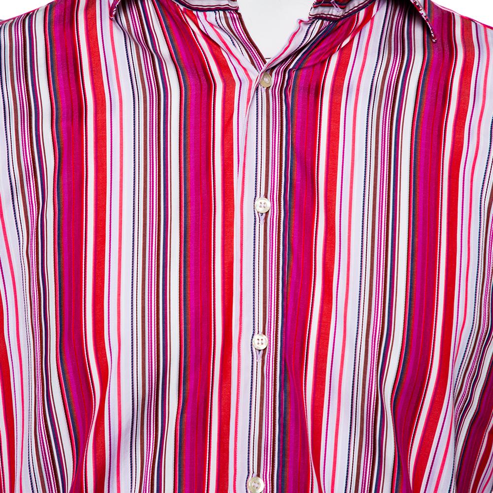 Men's Etro Pink Striped Cotton Button Front Shirt M