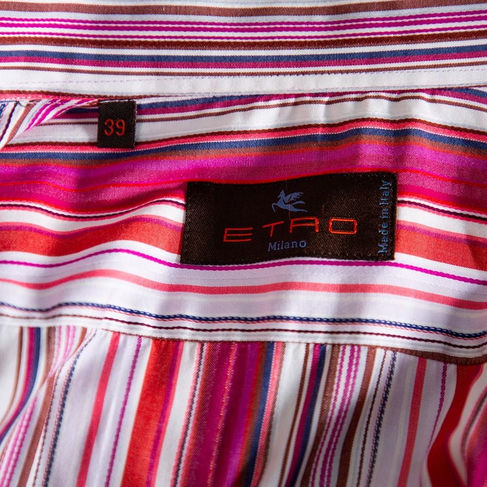 Etro Pink Striped Cotton Button Front Shirt M 1