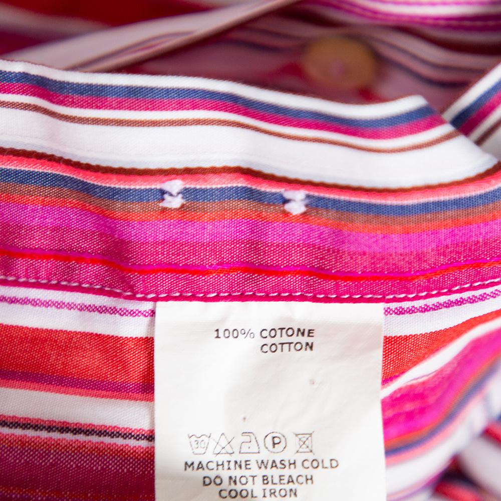 Etro Pink Striped Cotton Button Front Shirt M 2
