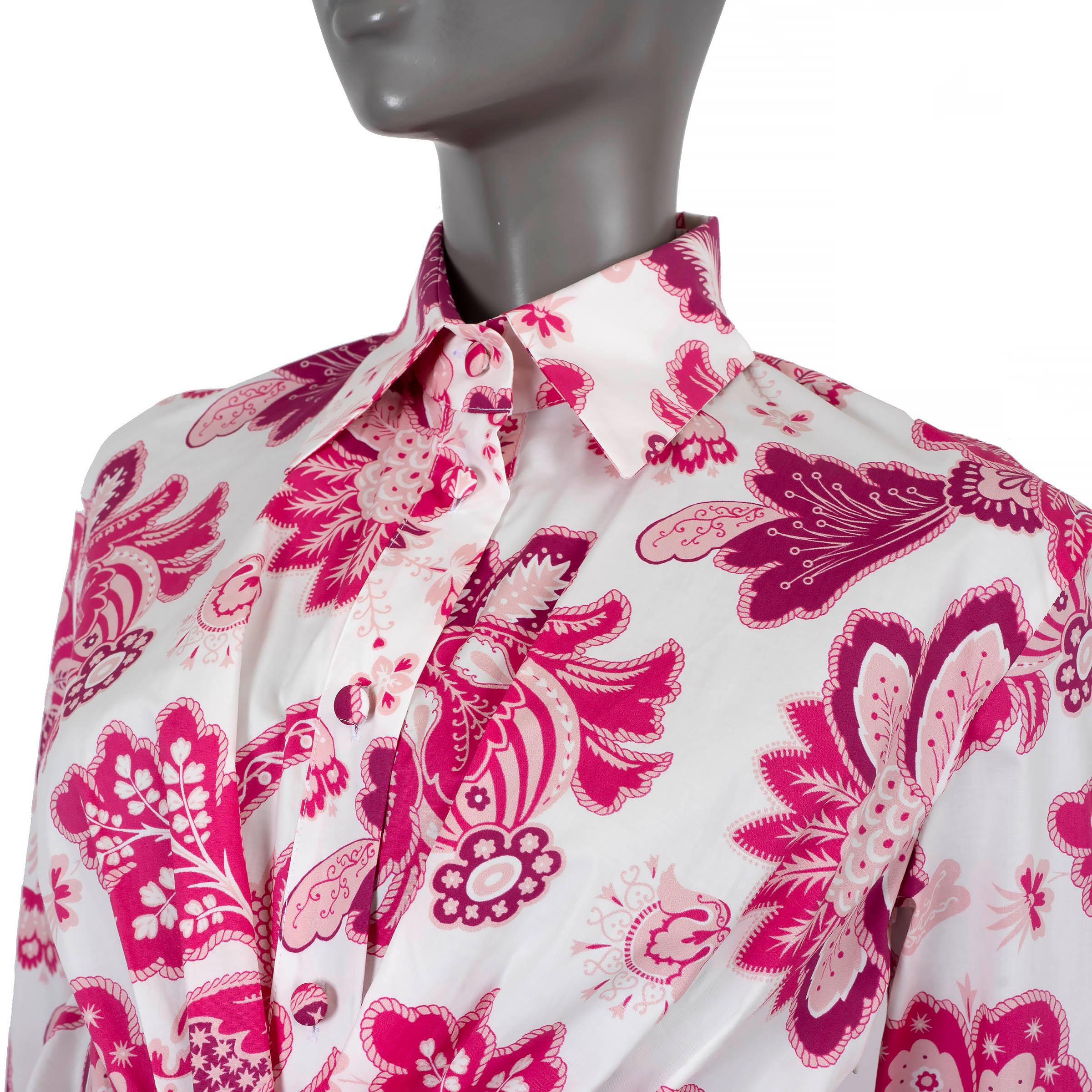 Donna Etro rosa e bianco in cotone 2022 REIKI FLORAL SHIRT Vestito 42 M in vendita