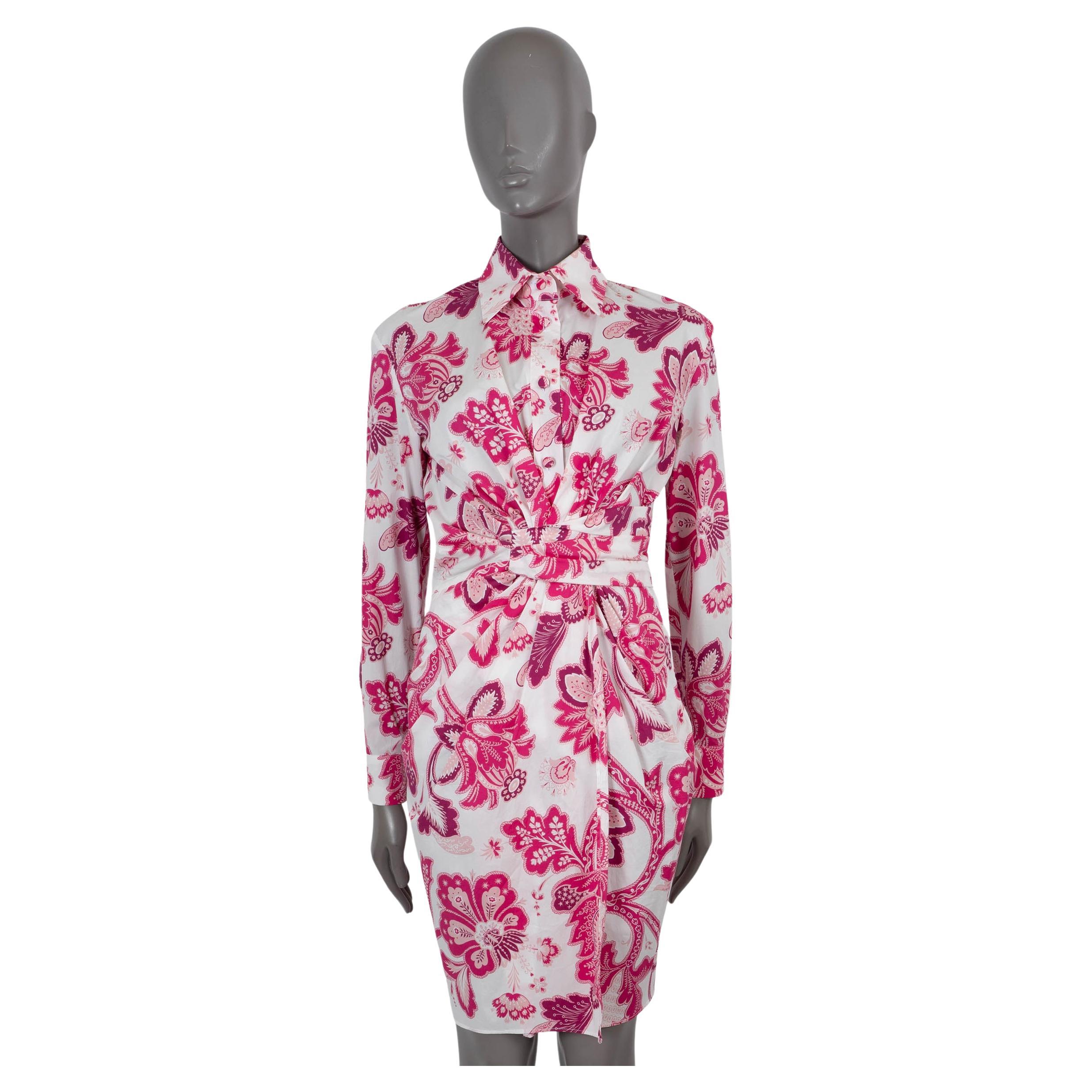 Etro rosa e bianco in cotone 2022 REIKI FLORAL SHIRT Vestito 42 M in vendita