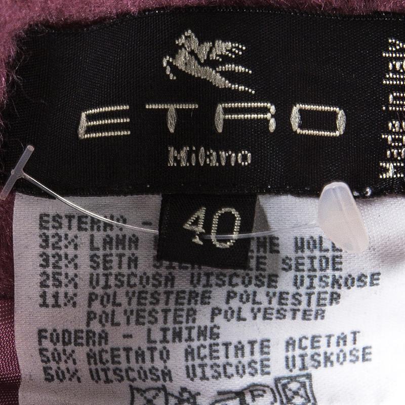 Women's Etro Pink Wool Blend Velvet Trim Bead Detail Midi Skirt S