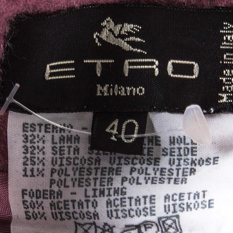 Etro Pink Wool Blend Velvet Trim Bead Detail Midi Skirt S For Sale 1