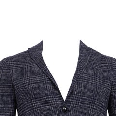 Chaqueta Balzer de Etro, de tweed a cuadros, de un solo botonero, en algodón azul marino