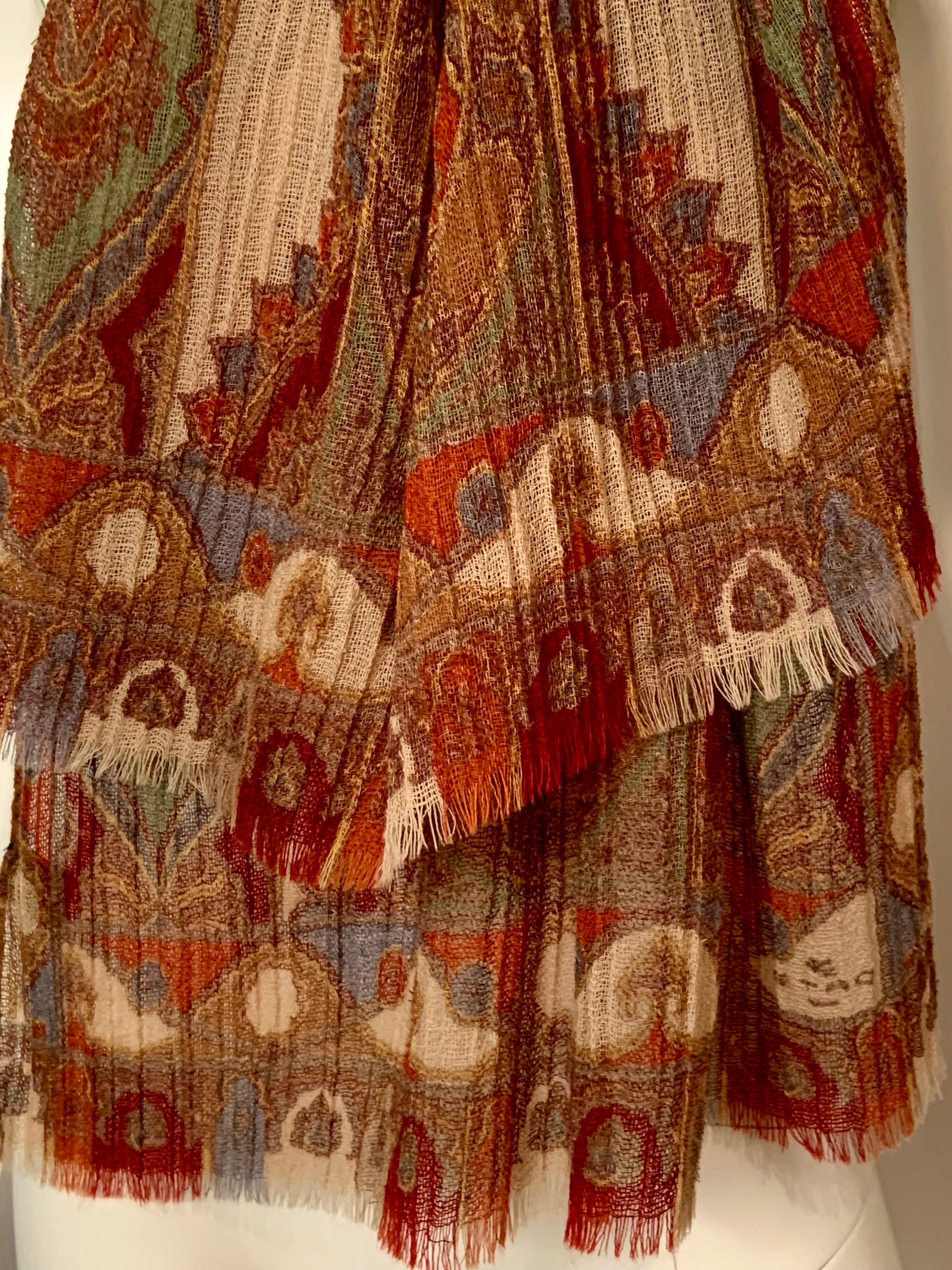 Etro Pleated Wool Paisley Scarf or Shawl In Excellent Condition For Sale In New Hope, PA