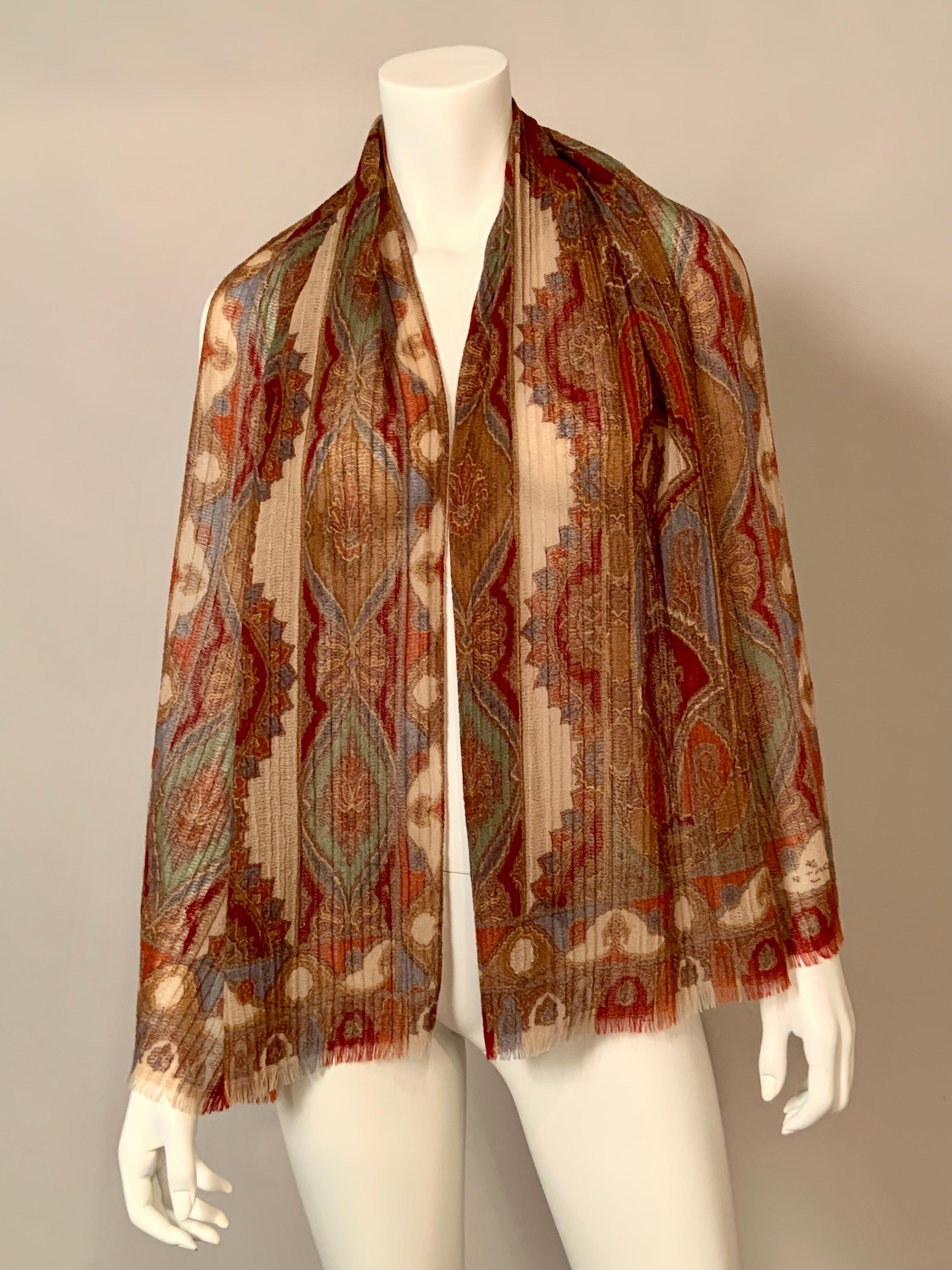 Women's or Men's Etro Pleated Wool Paisley Scarf or Shawl For Sale