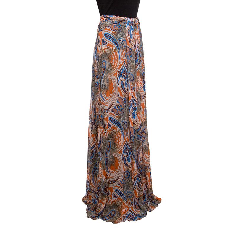 Brown Etro Printed Multicolor Printed Knit Draped Maxi Skirt L