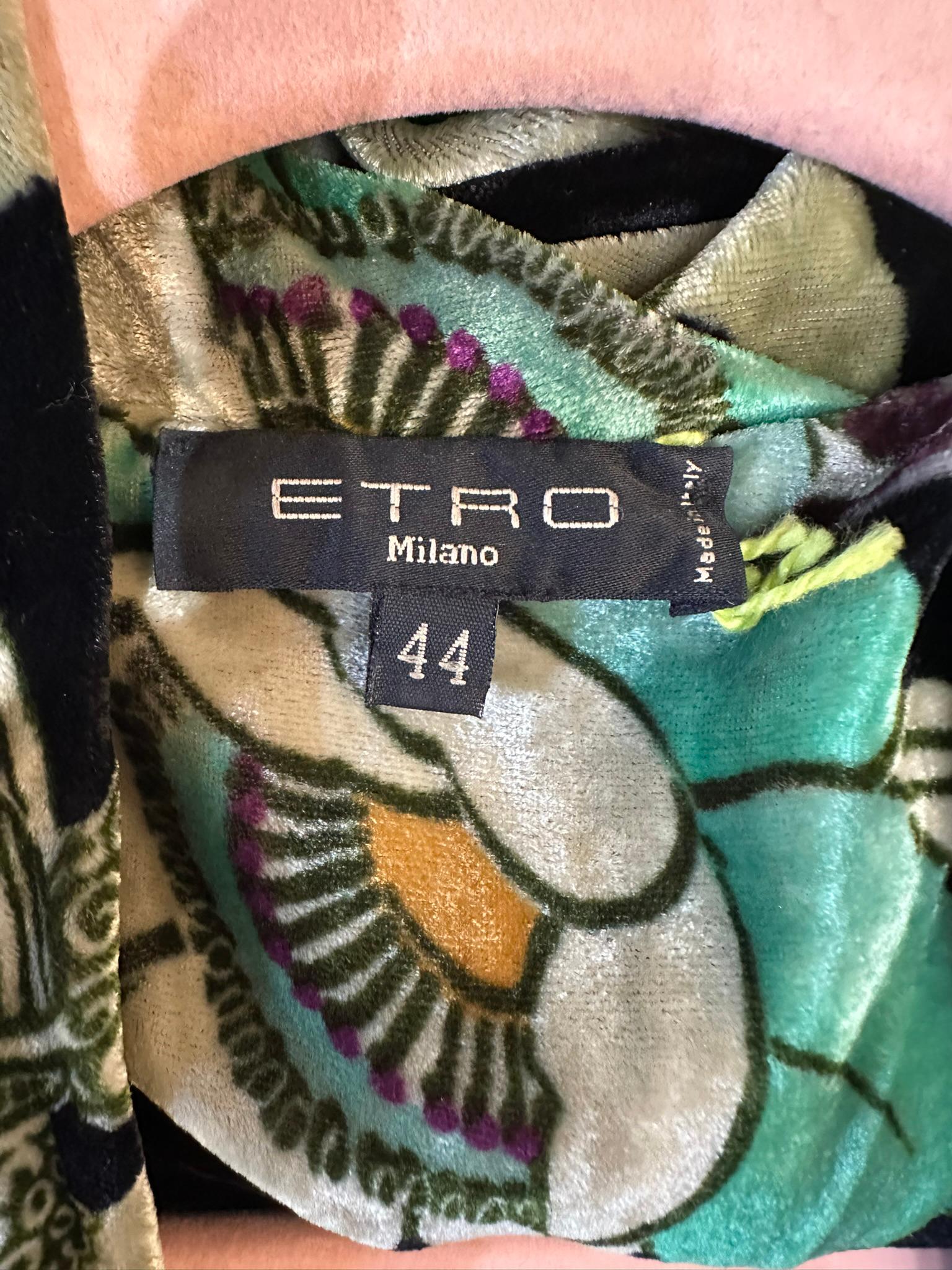 Etro - Velluto Panne Stampato con fiori muti - Vestito Maxi con scollo a V e vita a cravatta 44 in vendita 12