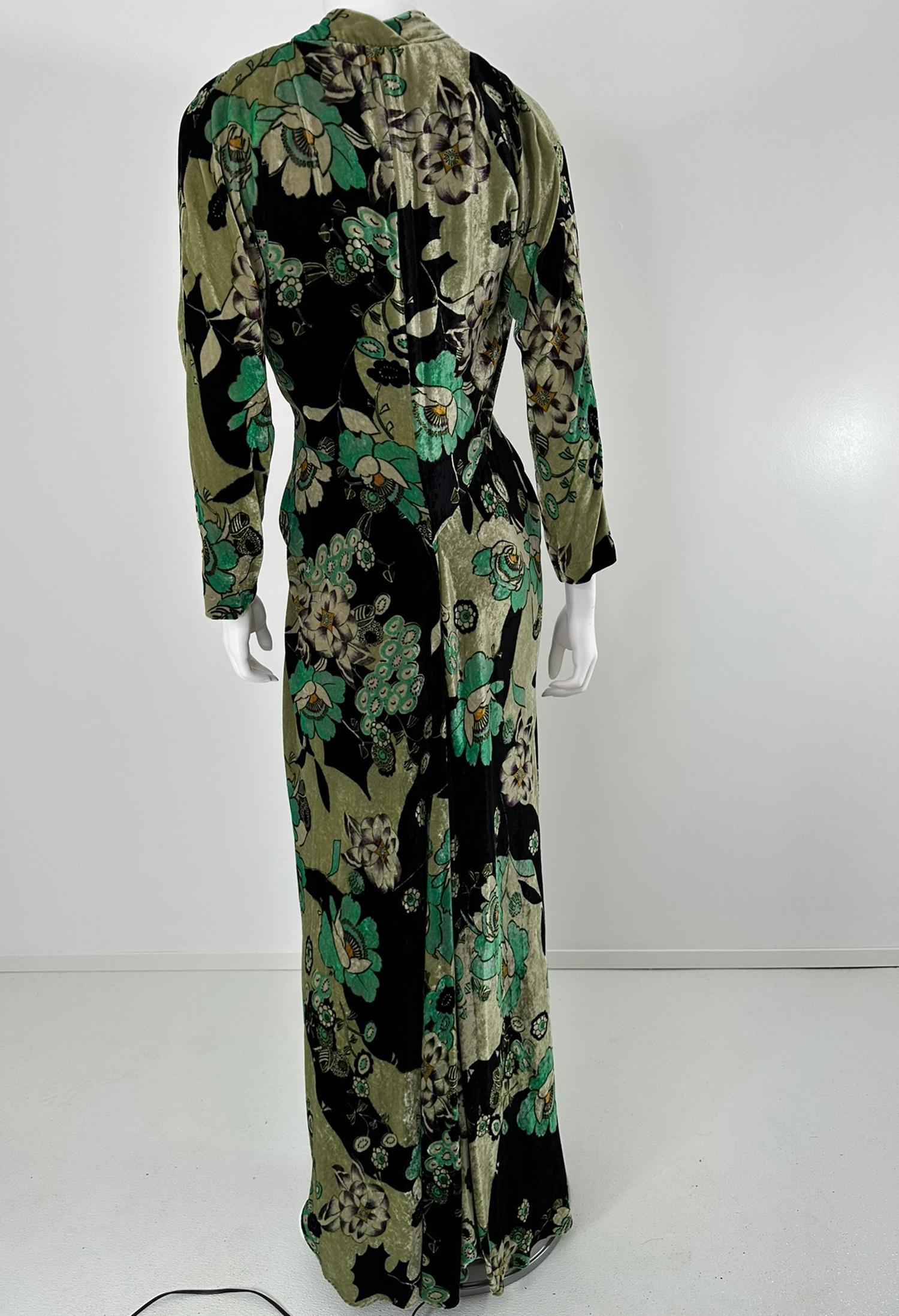 Etro - Velluto Panne Stampato con fiori muti - Vestito Maxi con scollo a V e vita a cravatta 44 in vendita 2