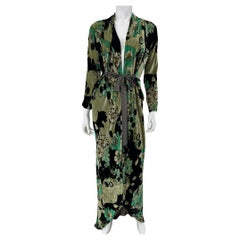 Etro Bedruckter Pannesamt Gedeckter Floral Plunge V-Ausschnitt Tailliertes Maxikleid 44