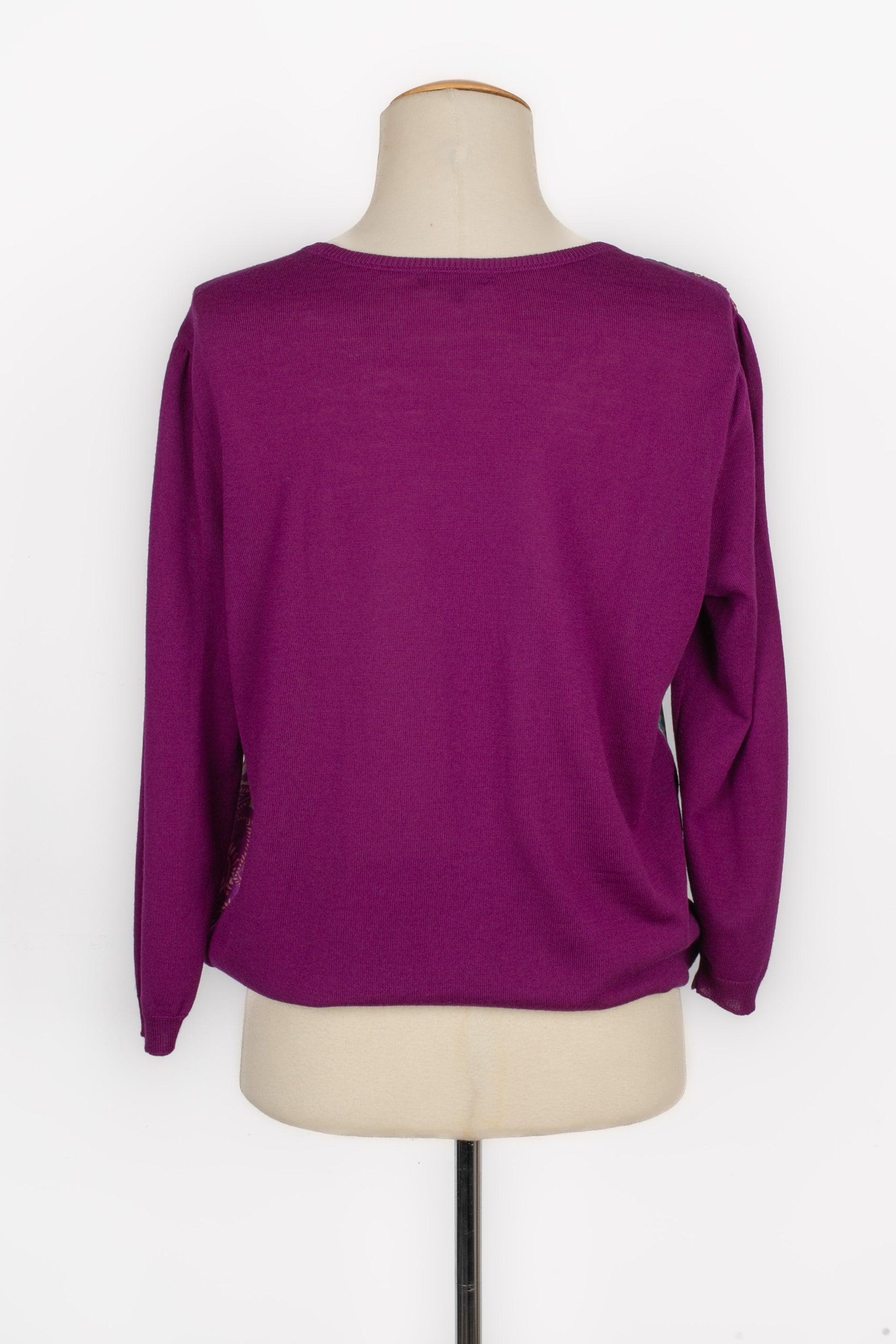 Gray Etro Printed Purple Silk and Mesh Sweater