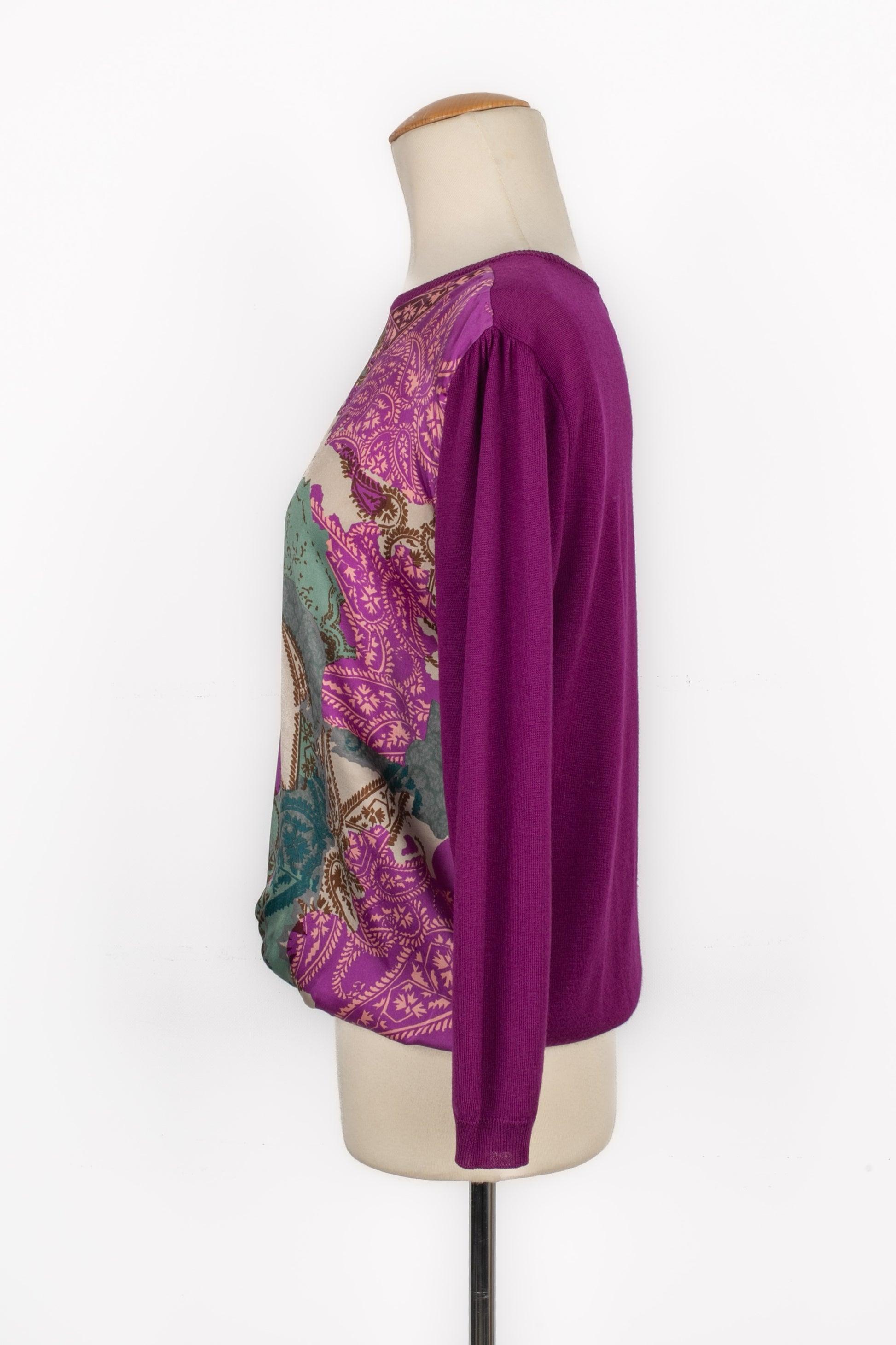 Etro Printed Purple Silk and Mesh Sweater In Excellent Condition In SAINT-OUEN-SUR-SEINE, FR