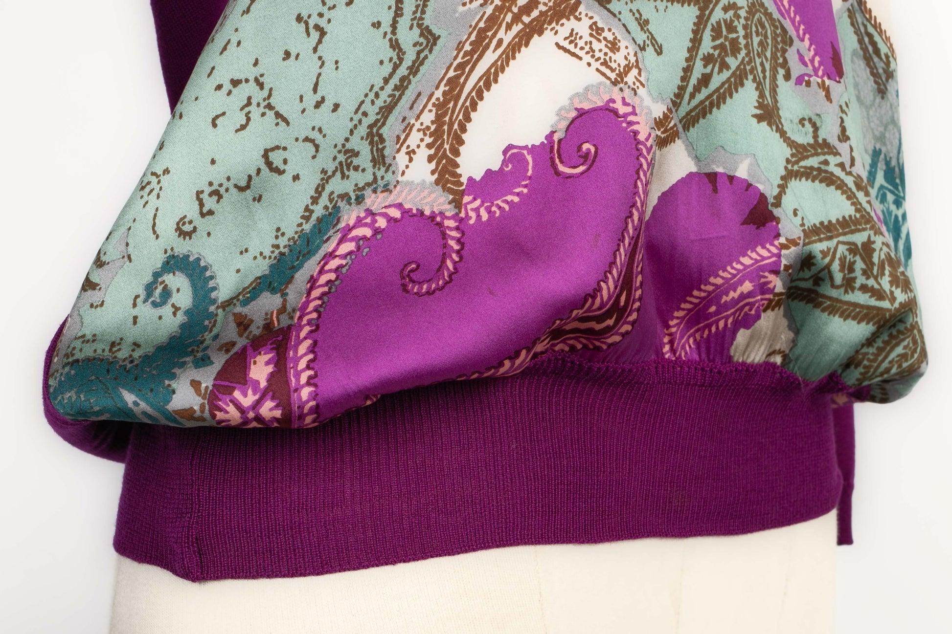 Etro Printed Purple Silk and Mesh Sweater 1