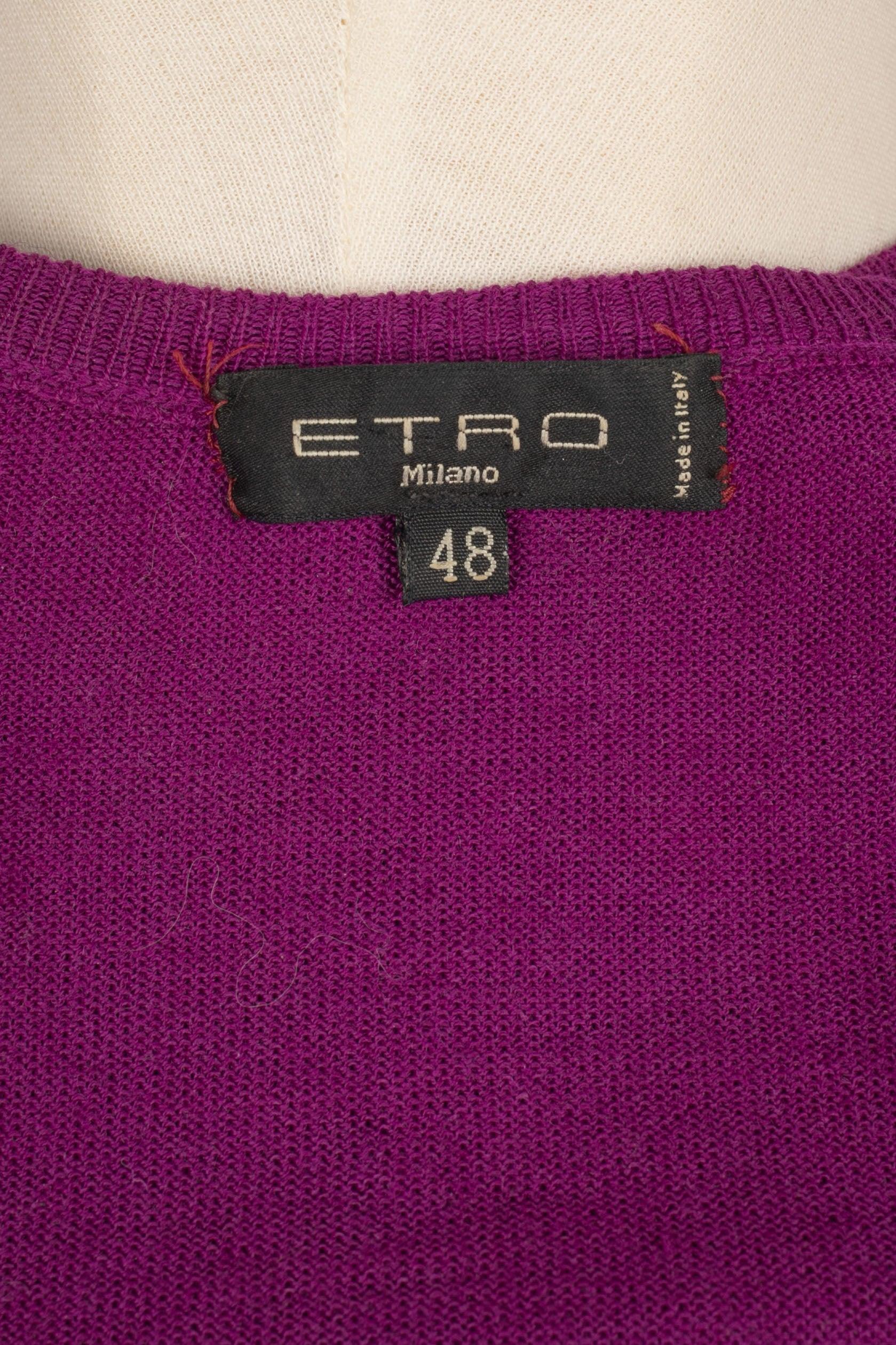 Etro Printed Purple Silk and Mesh Sweater 2