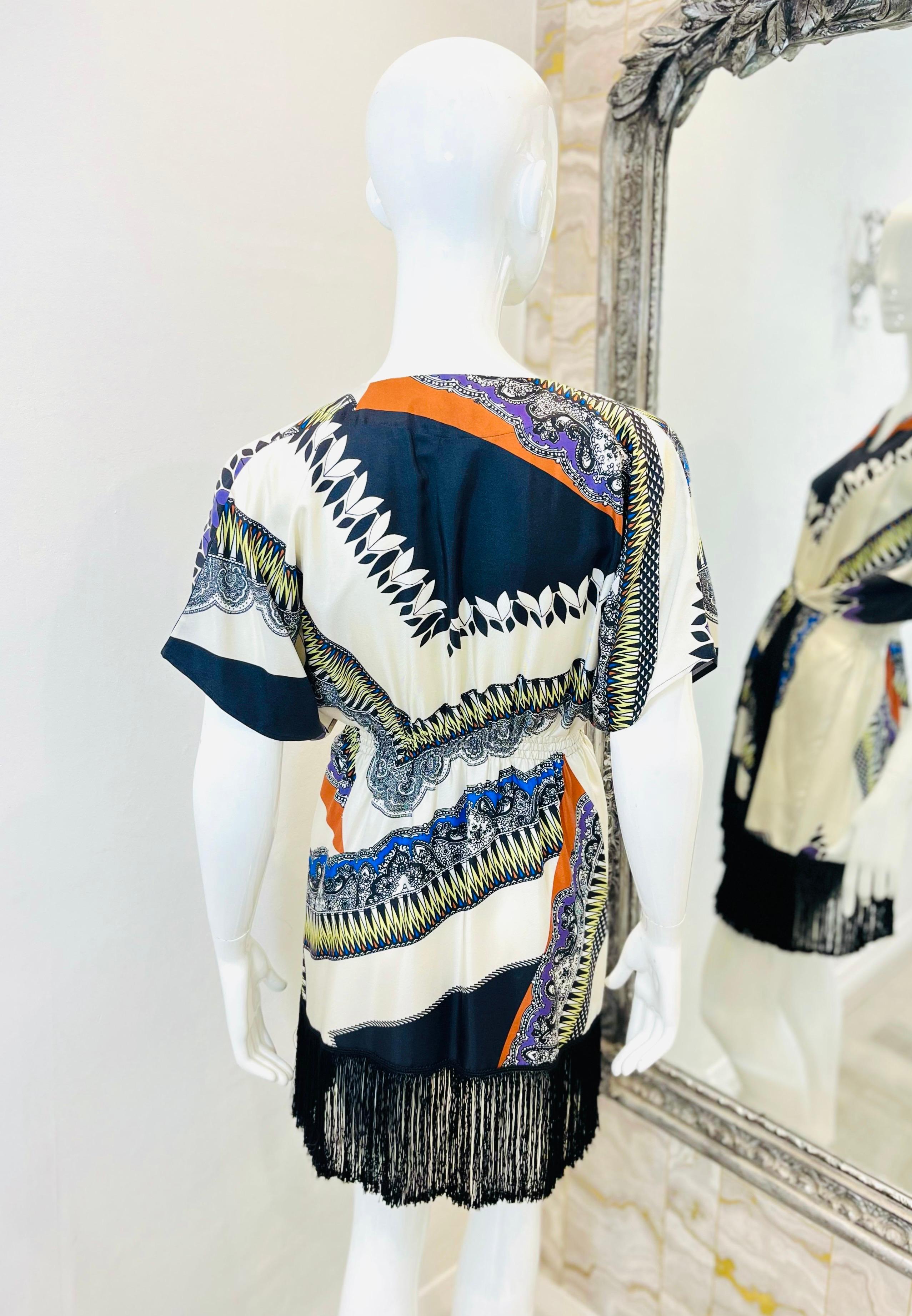Women's Etro Printed Silk Dress With Fringe Trim