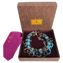 Etro Printed Silk Necklace with Balls and Loops with Glass Beads in Box