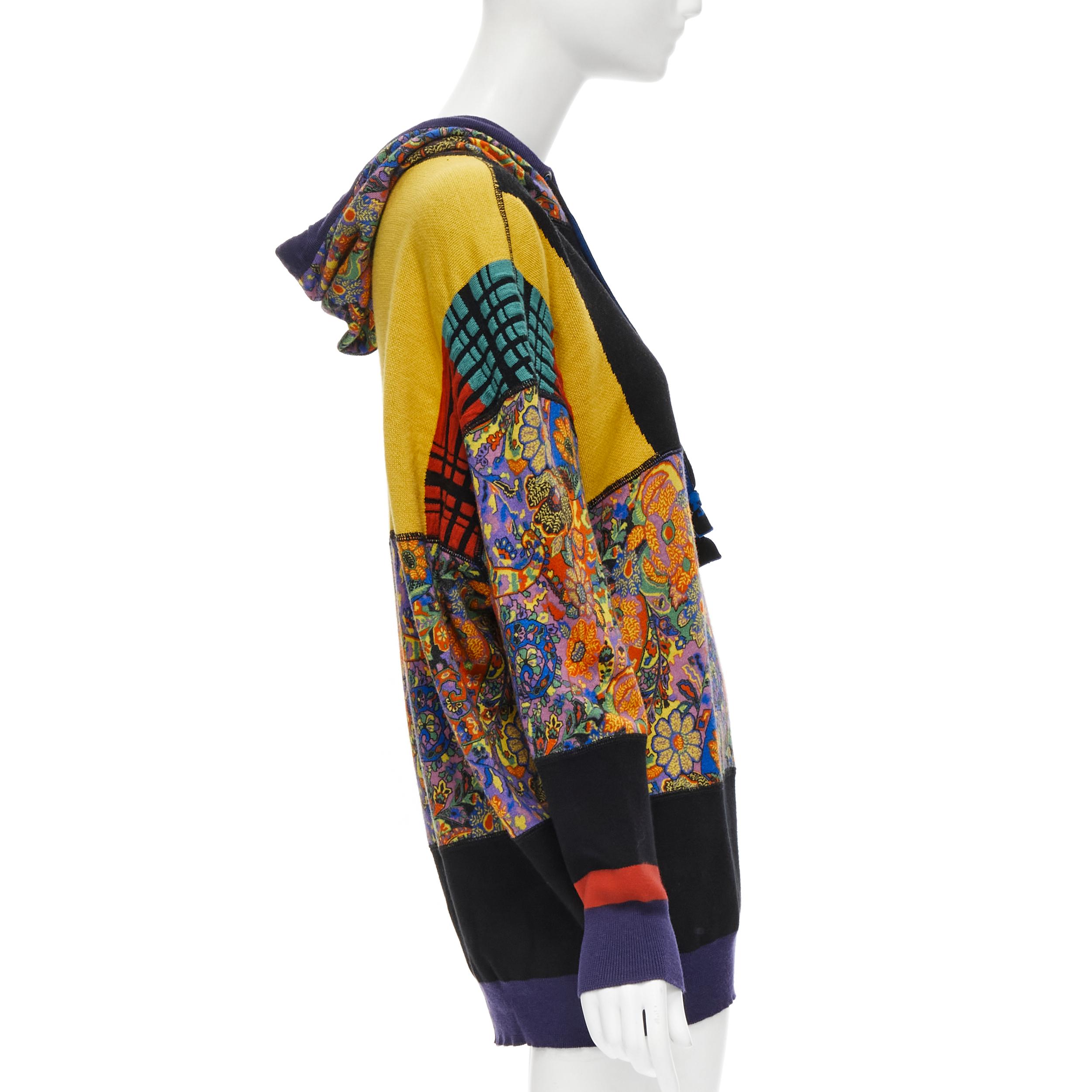 Black ETRO psychedelic floral patchwork logo drawstring pullover hoodie IT46 L