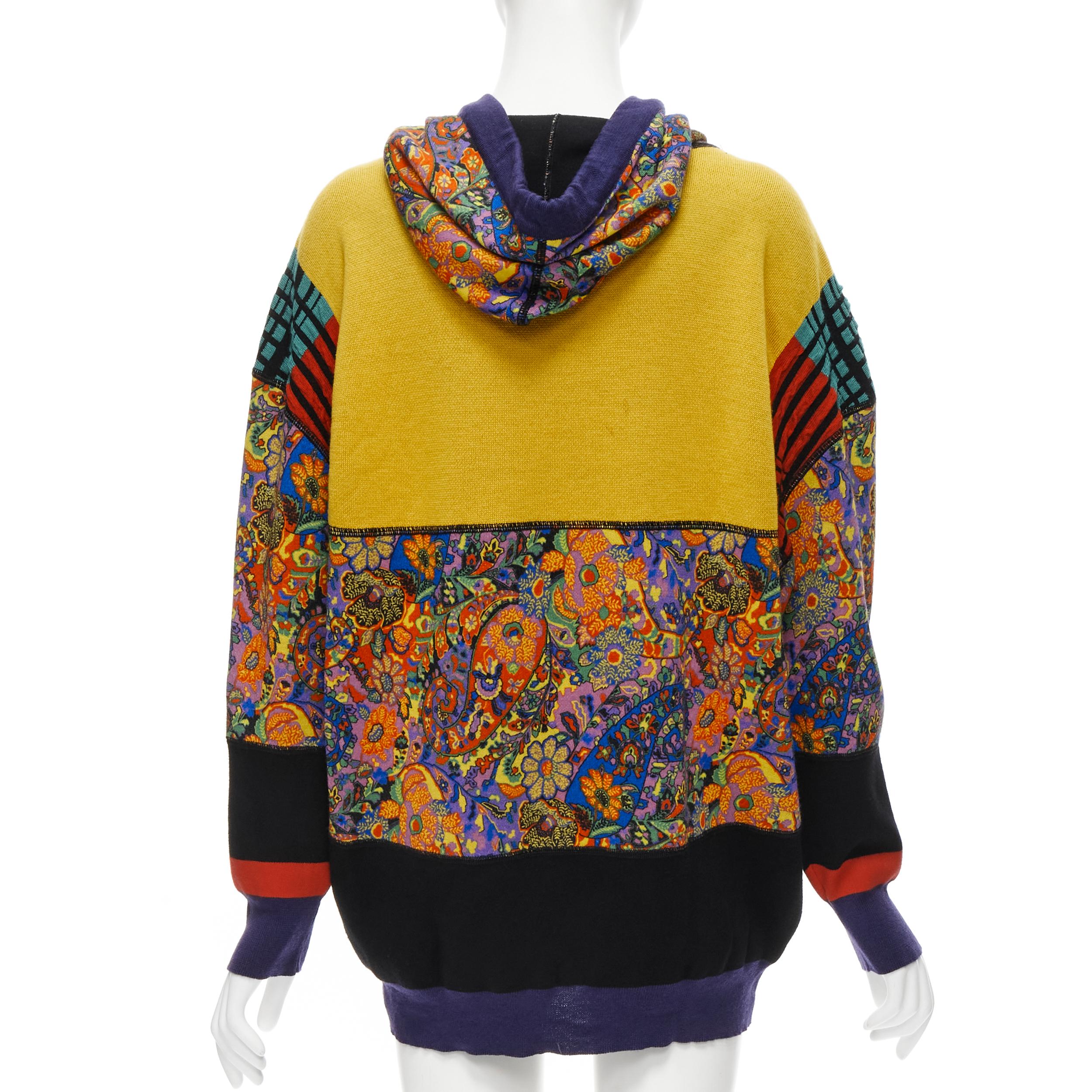 ETRO psychedelic floral patchwork logo drawstring pullover hoodie IT46 L In Excellent Condition In Hong Kong, NT