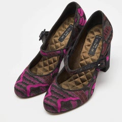 Etro Purple/Black Brocade Fabric Block Heel Pumps Size 37