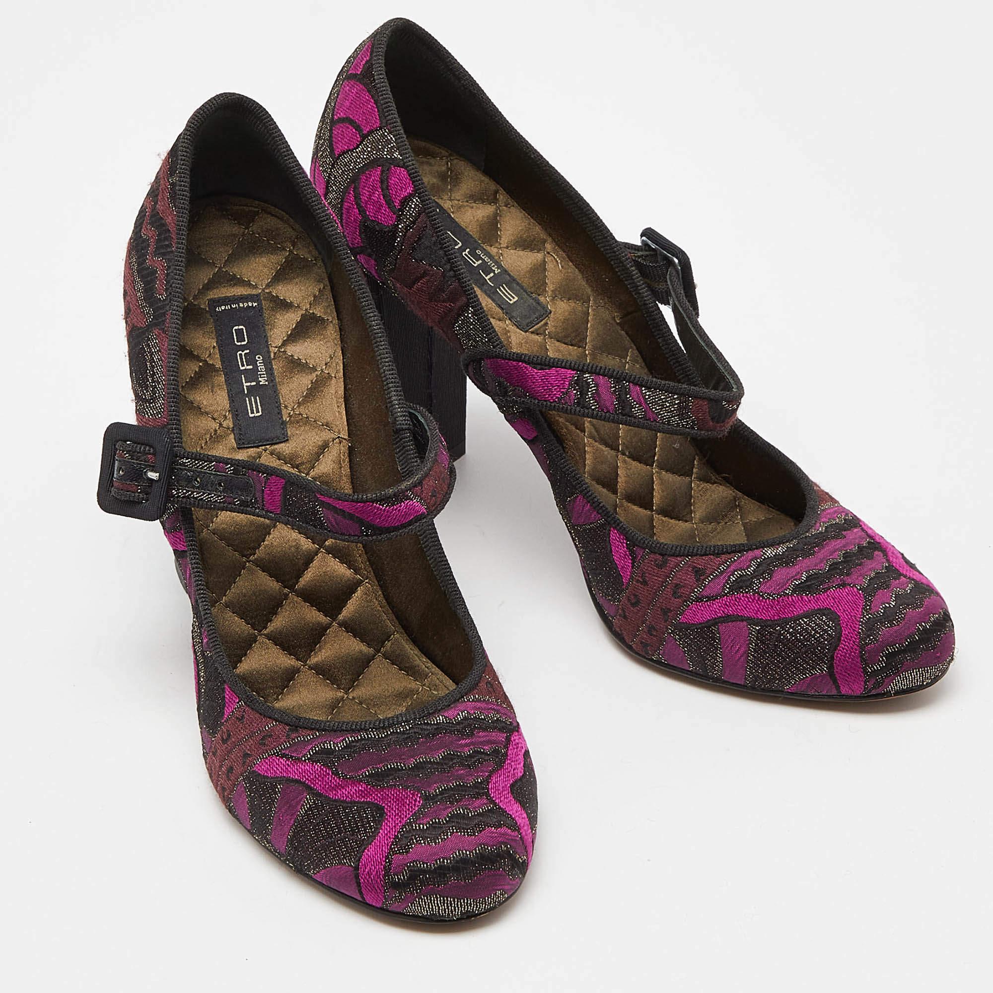 Women's Etro Purple/Black Brocade Fabric Block Heel Pumps Size 37 For Sale