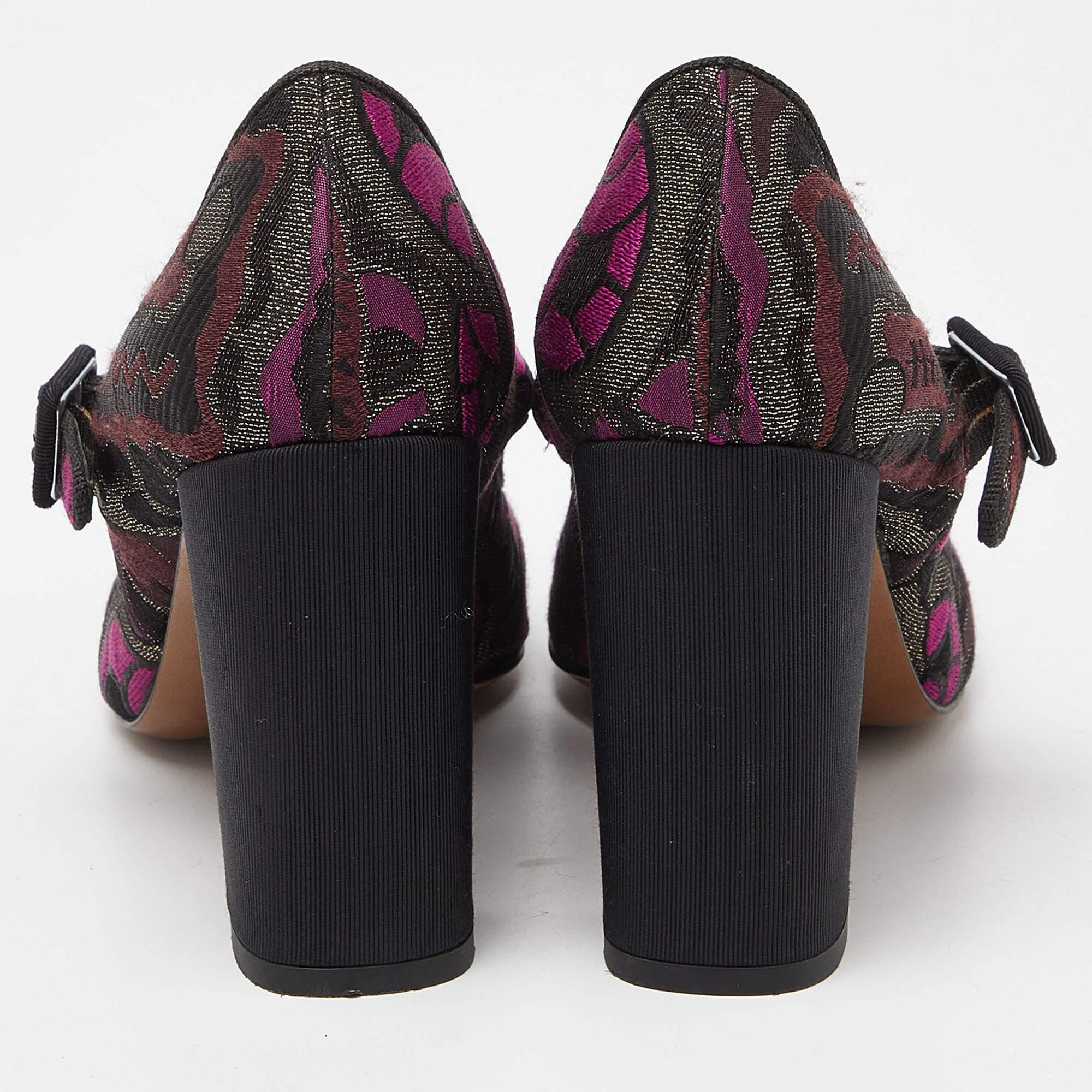 Etro Purple/Black Brocade Fabric Block Heel Pumps Size 37 For Sale 1