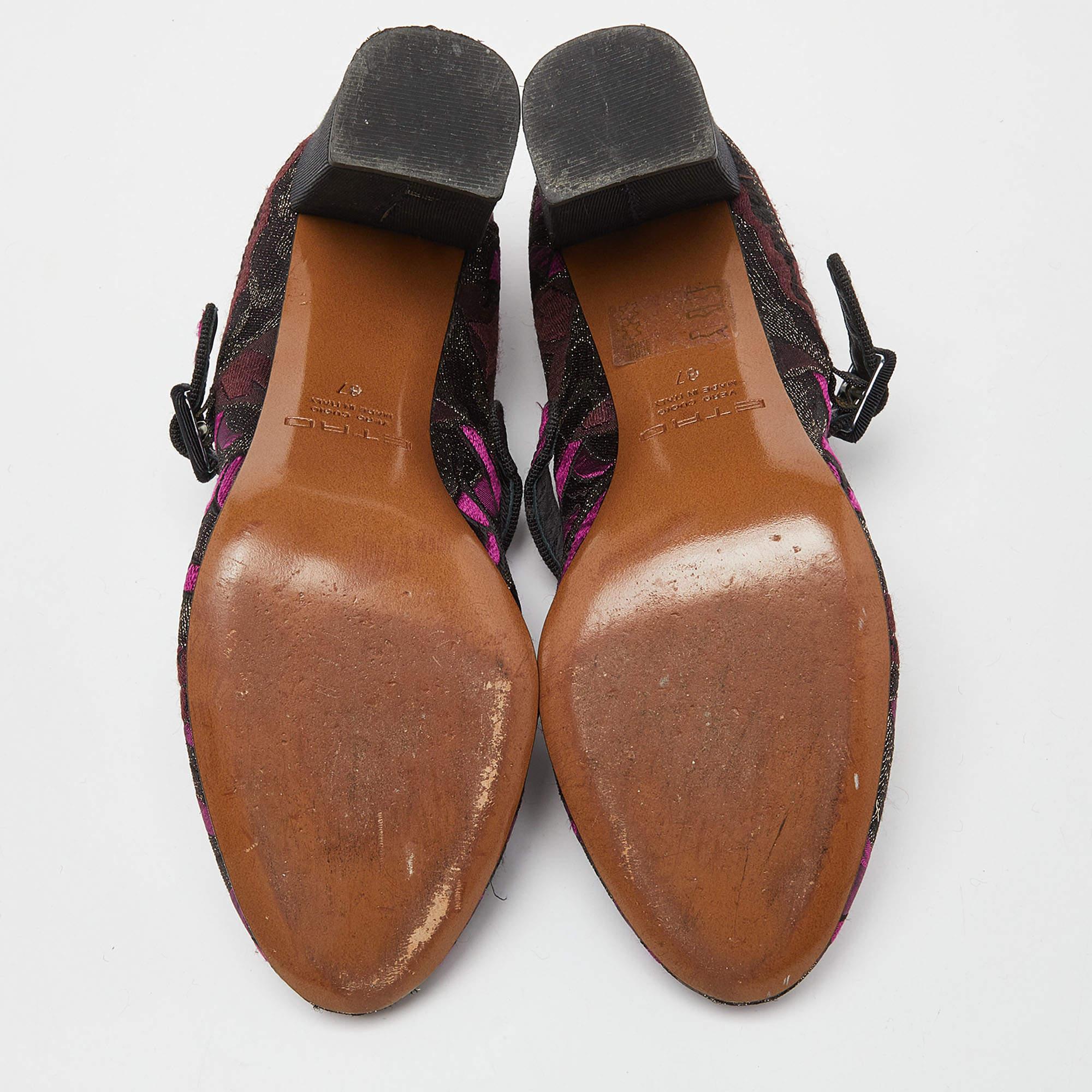 Etro Purple/Black Brocade Fabric Block Heel Pumps Size 37 For Sale 2