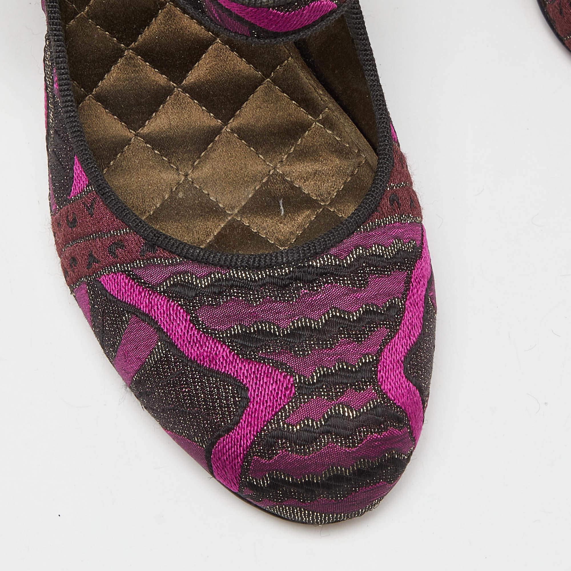 Etro Purple/Black Brocade Fabric Block Heel Pumps Size 37 For Sale 3