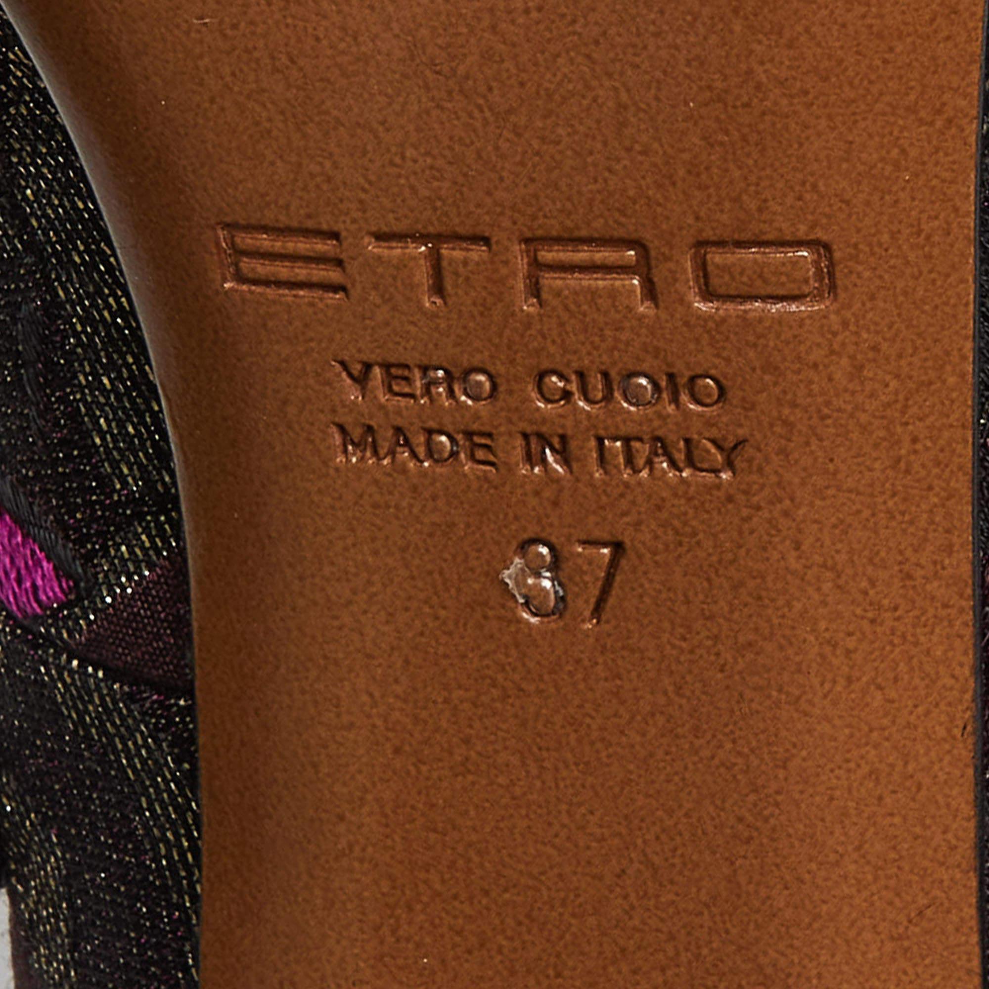 Etro Purple/Black Brocade Fabric Block Heel Pumps Size 37 For Sale 4