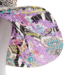 ETRO purple cotton blend paisley print beige raffia jute floppy hat S