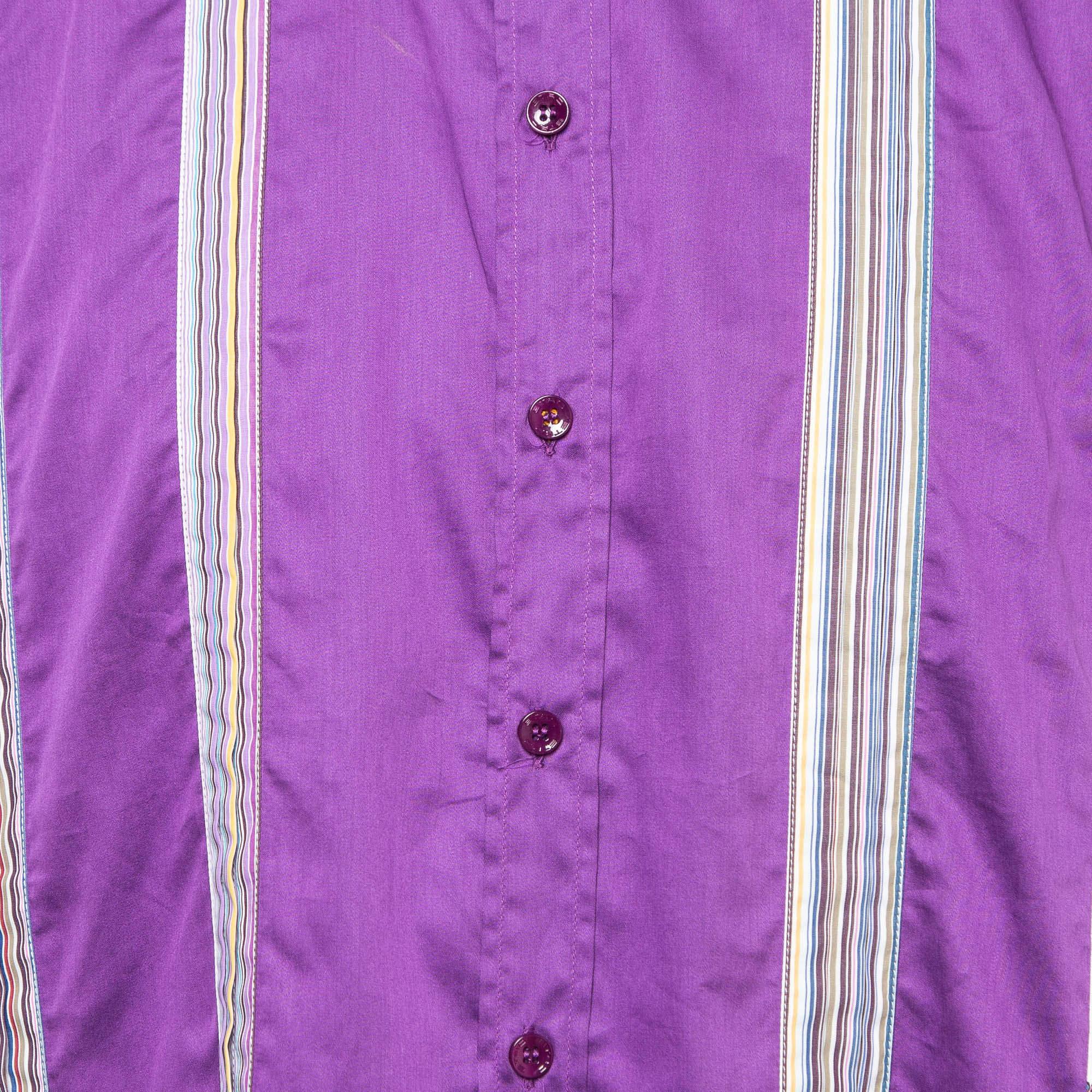 Viola Etro - Camicia in cotone viola con colletto stampato e bottoni davanti XL in vendita