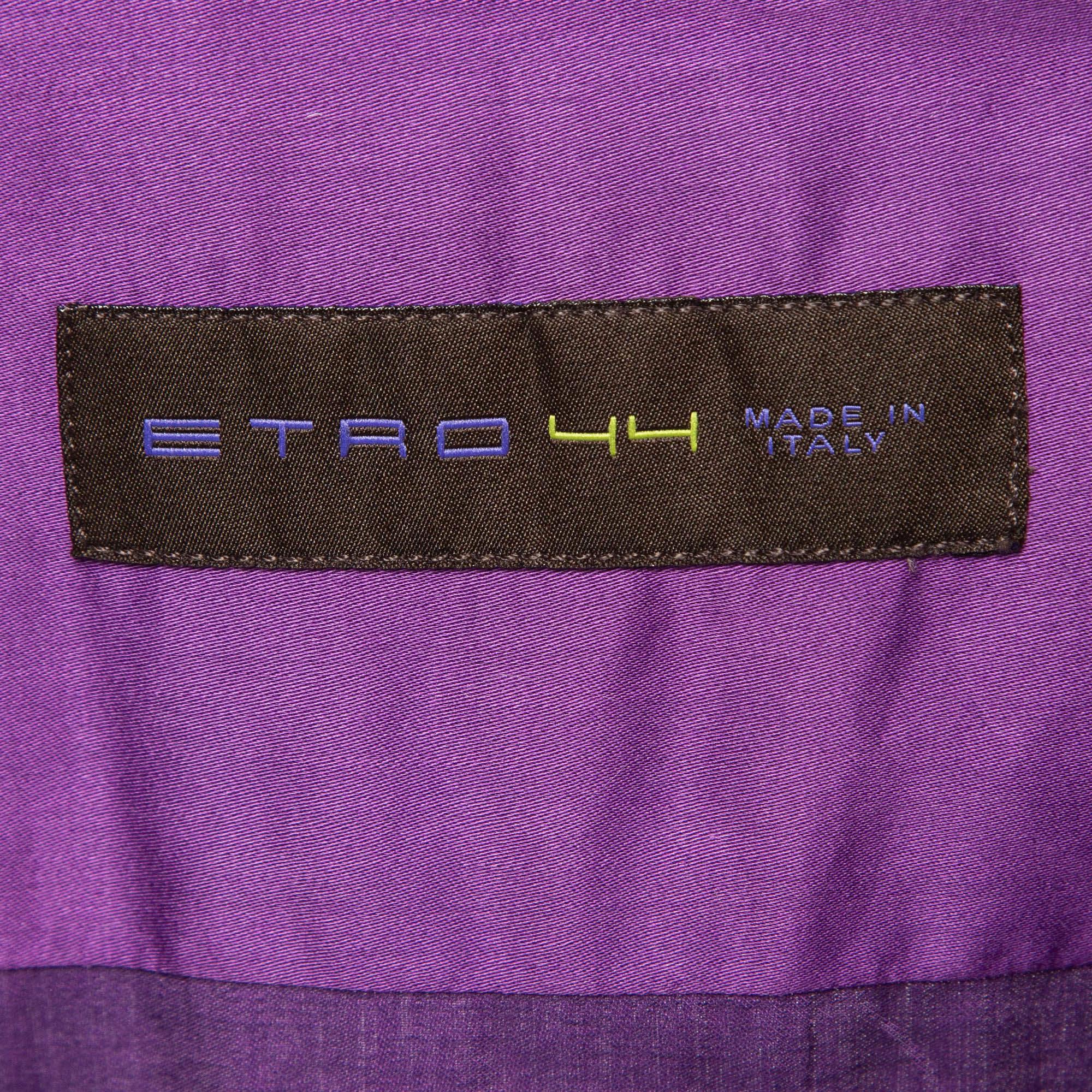 Etro - Camicia in cotone viola con colletto stampato e bottoni davanti XL In condizioni buone in vendita a Dubai, Al Qouz 2