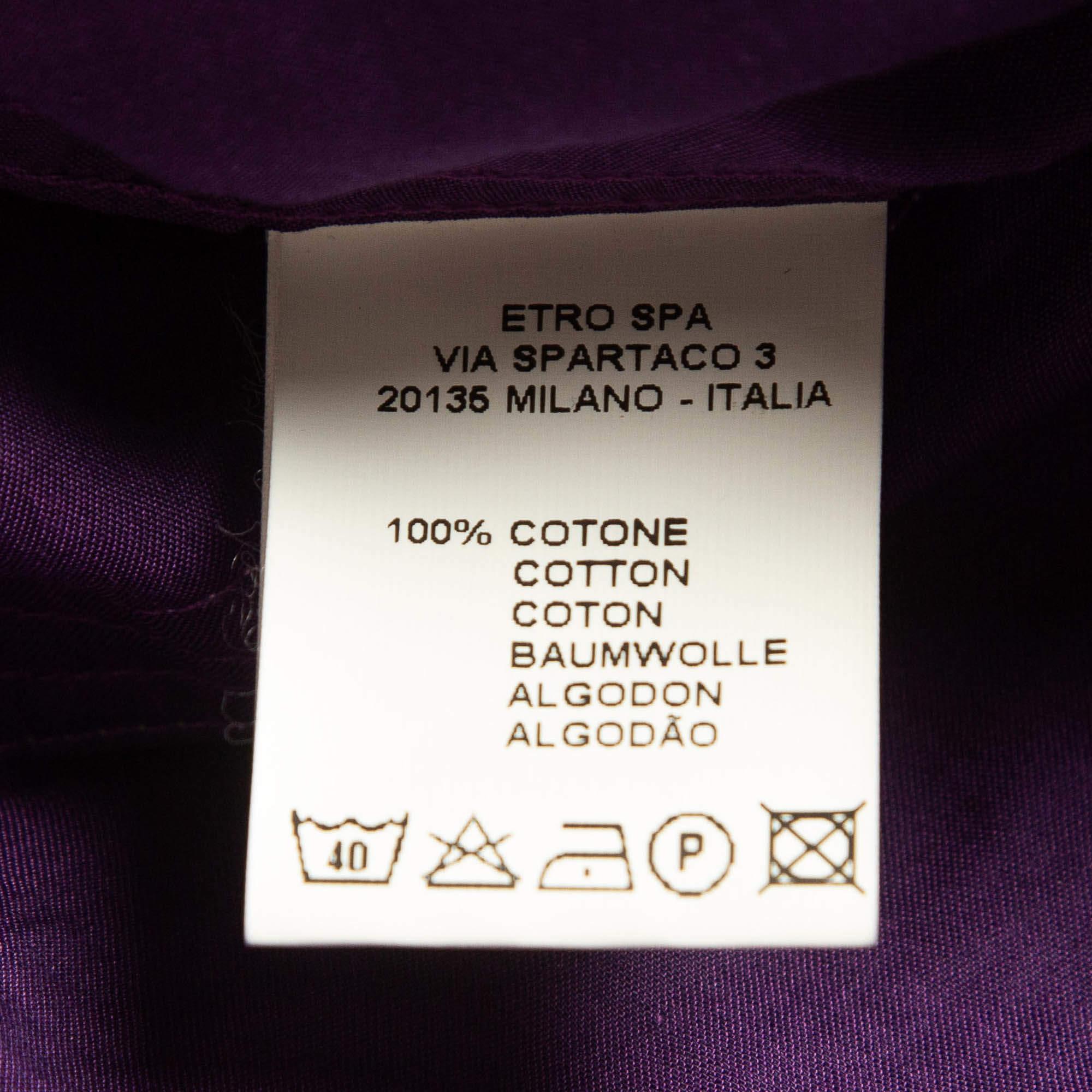 Uomo Etro - Camicia in cotone viola con colletto stampato e bottoni davanti XL in vendita