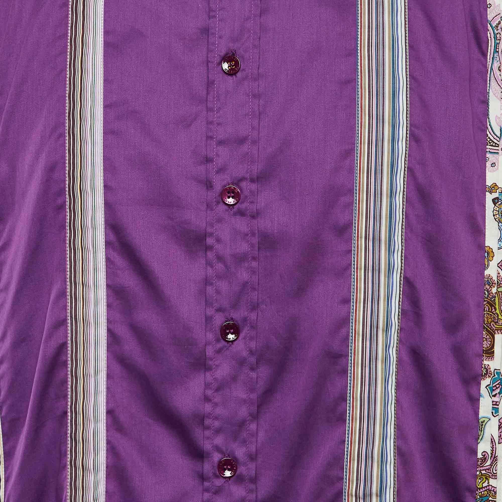 Etro Purple Cotton Paisley Printed Collar Button Front Shirt XXXL In New Condition For Sale In Dubai, Al Qouz 2
