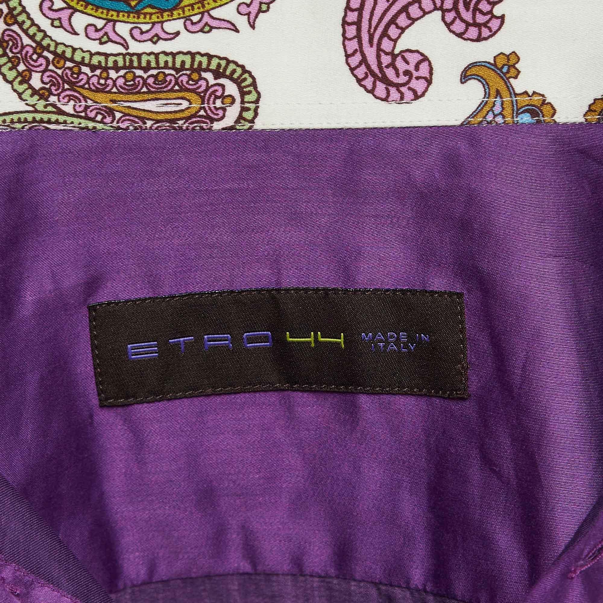 Men's Etro Purple Cotton Paisley Printed Collar Button Front Shirt XXXL For Sale