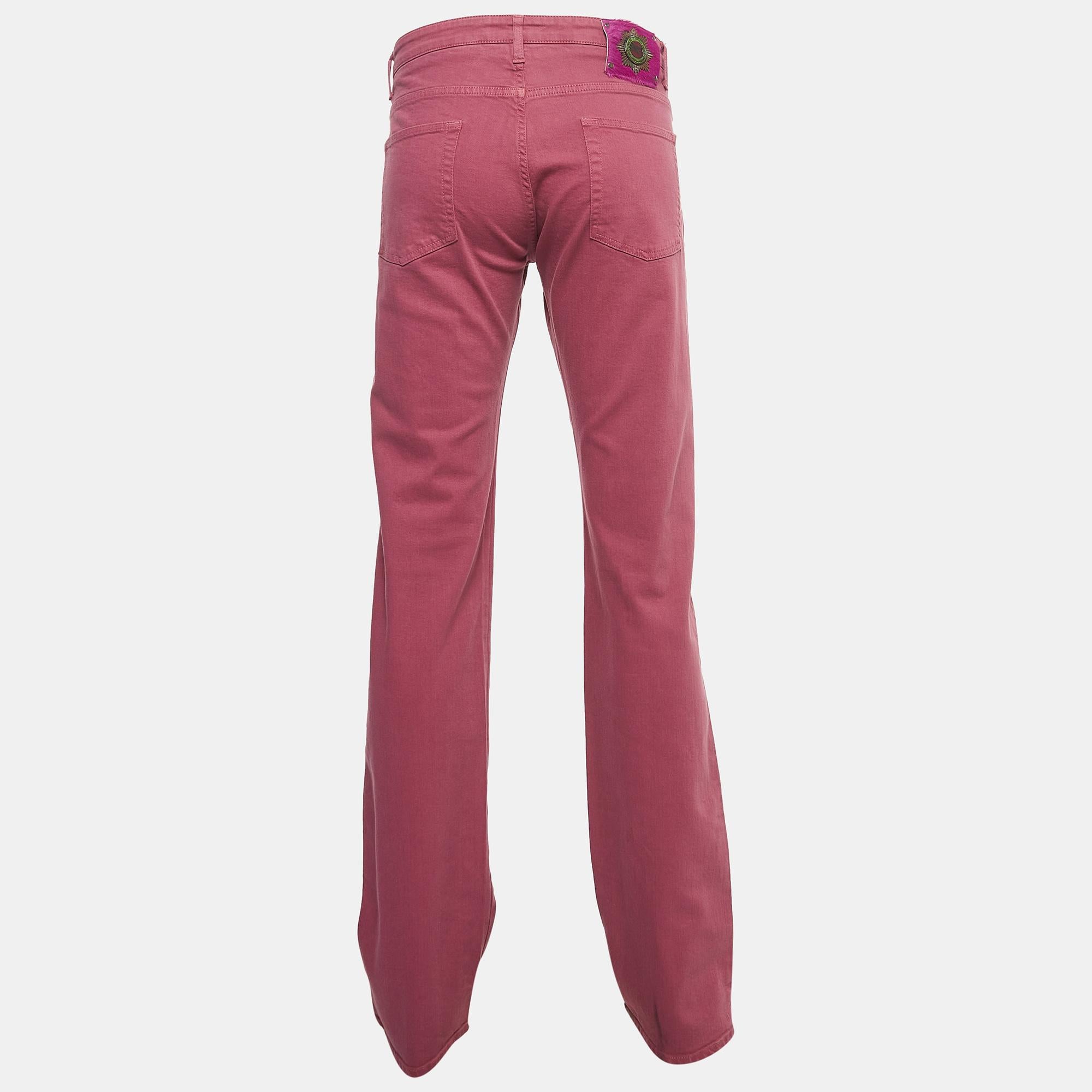 Etro Purple Cotton Straight Leg Trousers XXL In New Condition For Sale In Dubai, Al Qouz 2