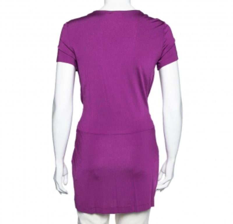 Violet Etro Purple Draped Knit Short Sleeve Tunic L en vente