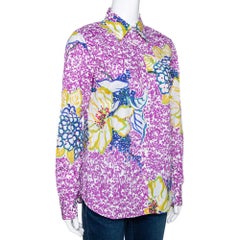 Etro - Camicia a maniche lunghe in cotone elasticizzato con stampa floreale viola L.L.A.