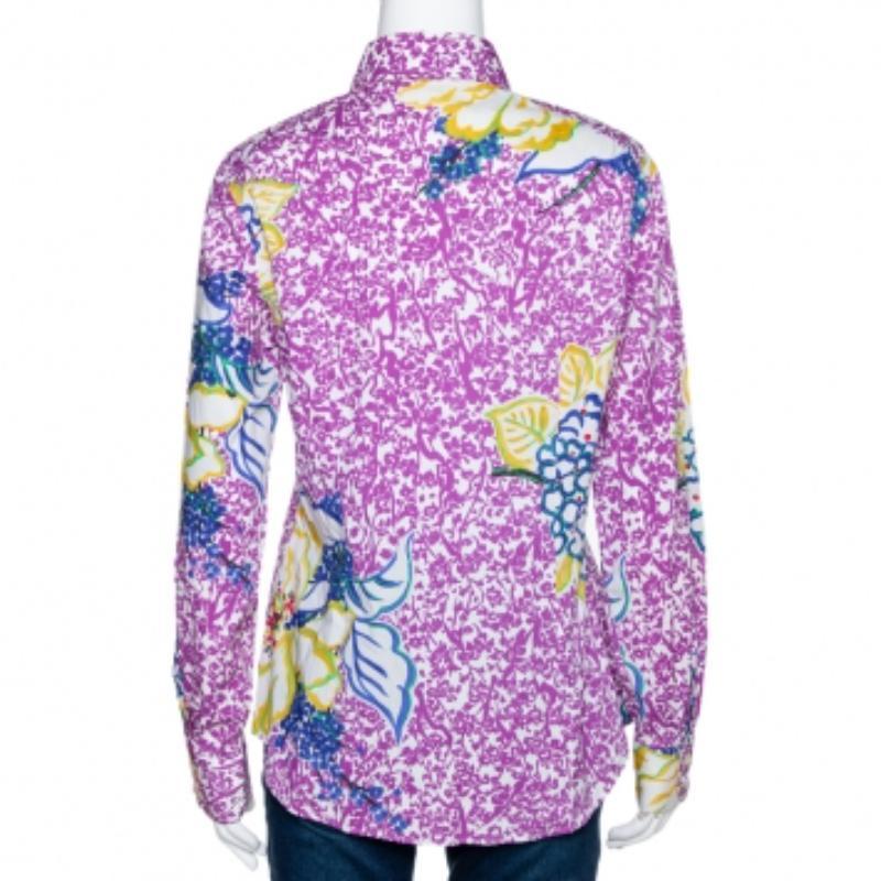 Viola Etro - Camicia a maniche lunghe in cotone elasticizzato con stampa floreale viola L.L.A. in vendita