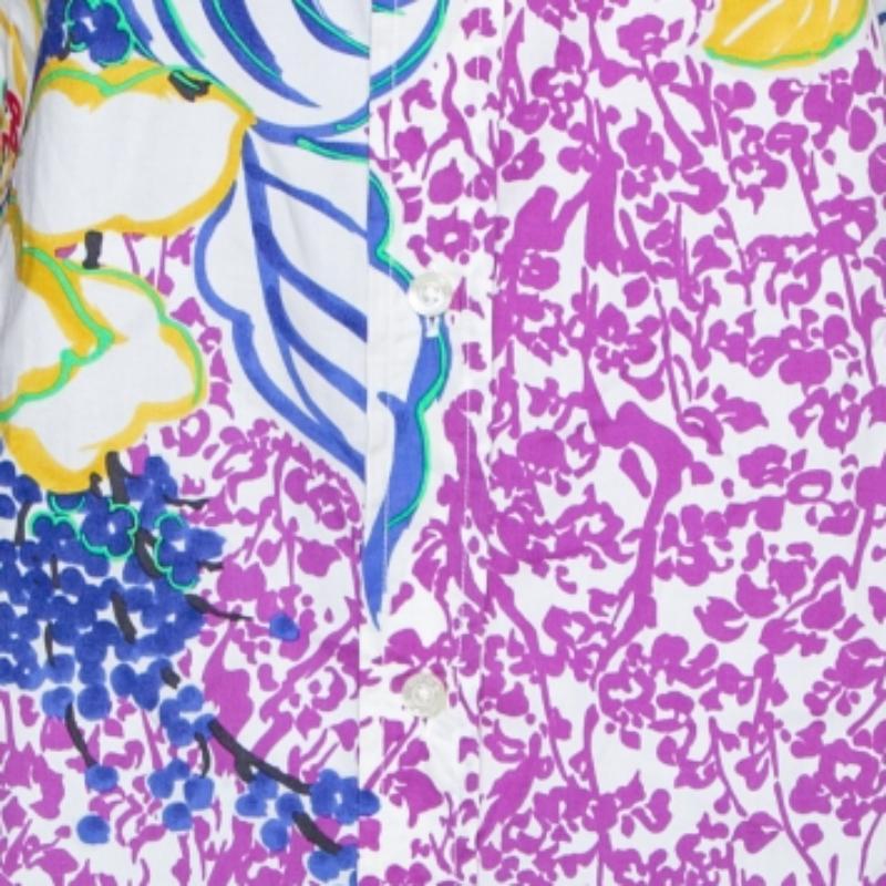 Etro - Camicia a maniche lunghe in cotone elasticizzato con stampa floreale viola L.L.A. In condizioni buone in vendita a Dubai, Al Qouz 2