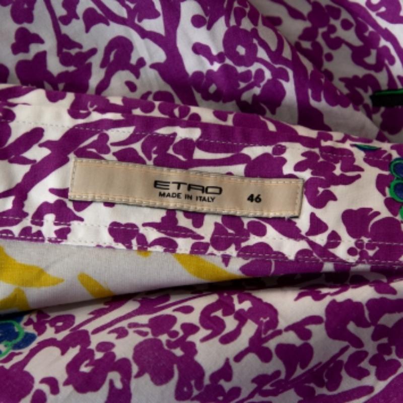 Etro - Camicia a maniche lunghe in cotone elasticizzato con stampa floreale viola L.L.A. in vendita 1