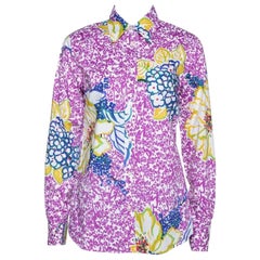 Etro - Camicia a maniche lunghe in cotone elasticizzato con stampa floreale viola L.L.A.