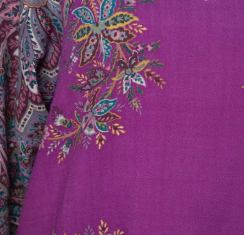 Gray Etro Purple Floral Print Wool Shift Dress M For Sale