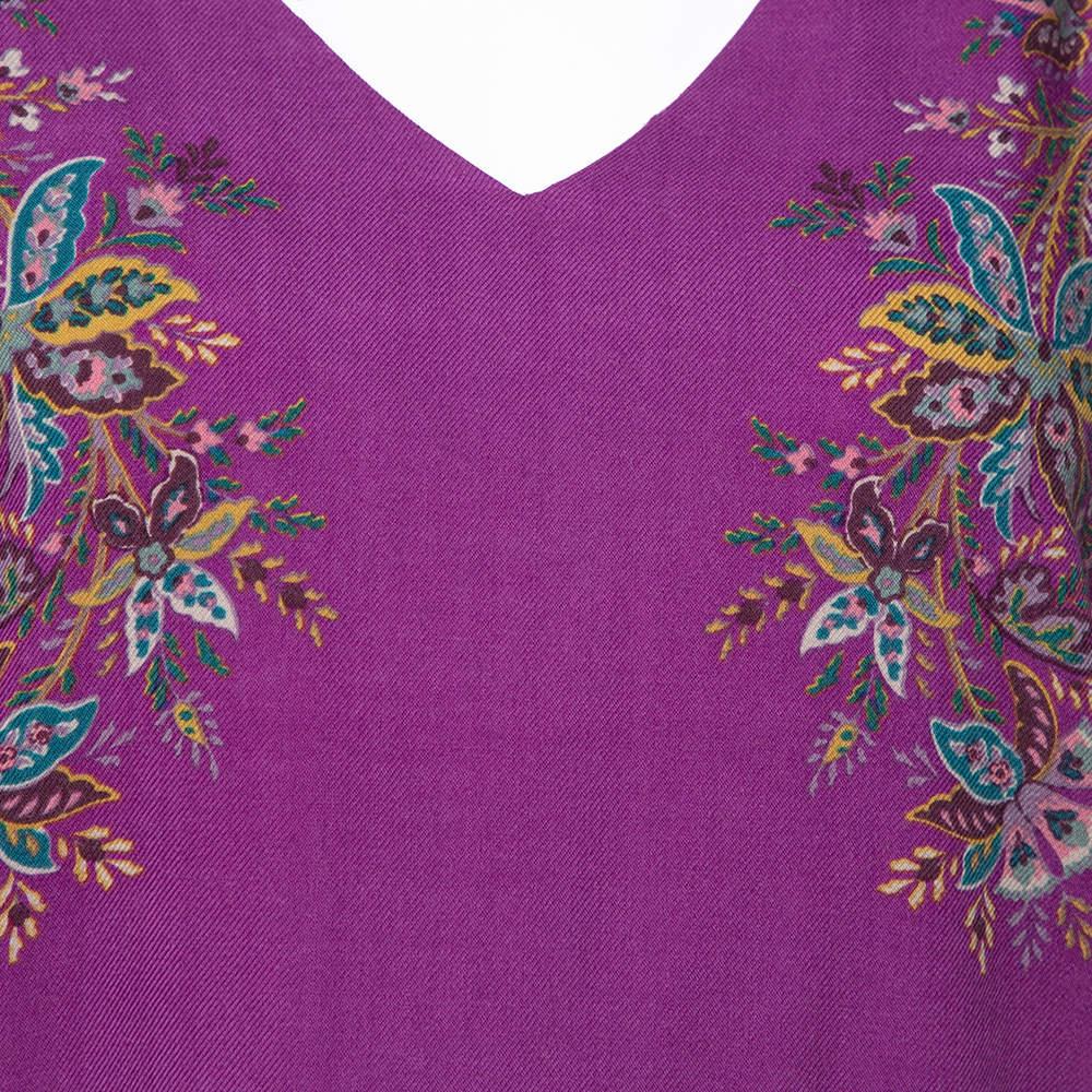 Etro Purple Floral Print Wool Shift Dress M Pour femmes en vente