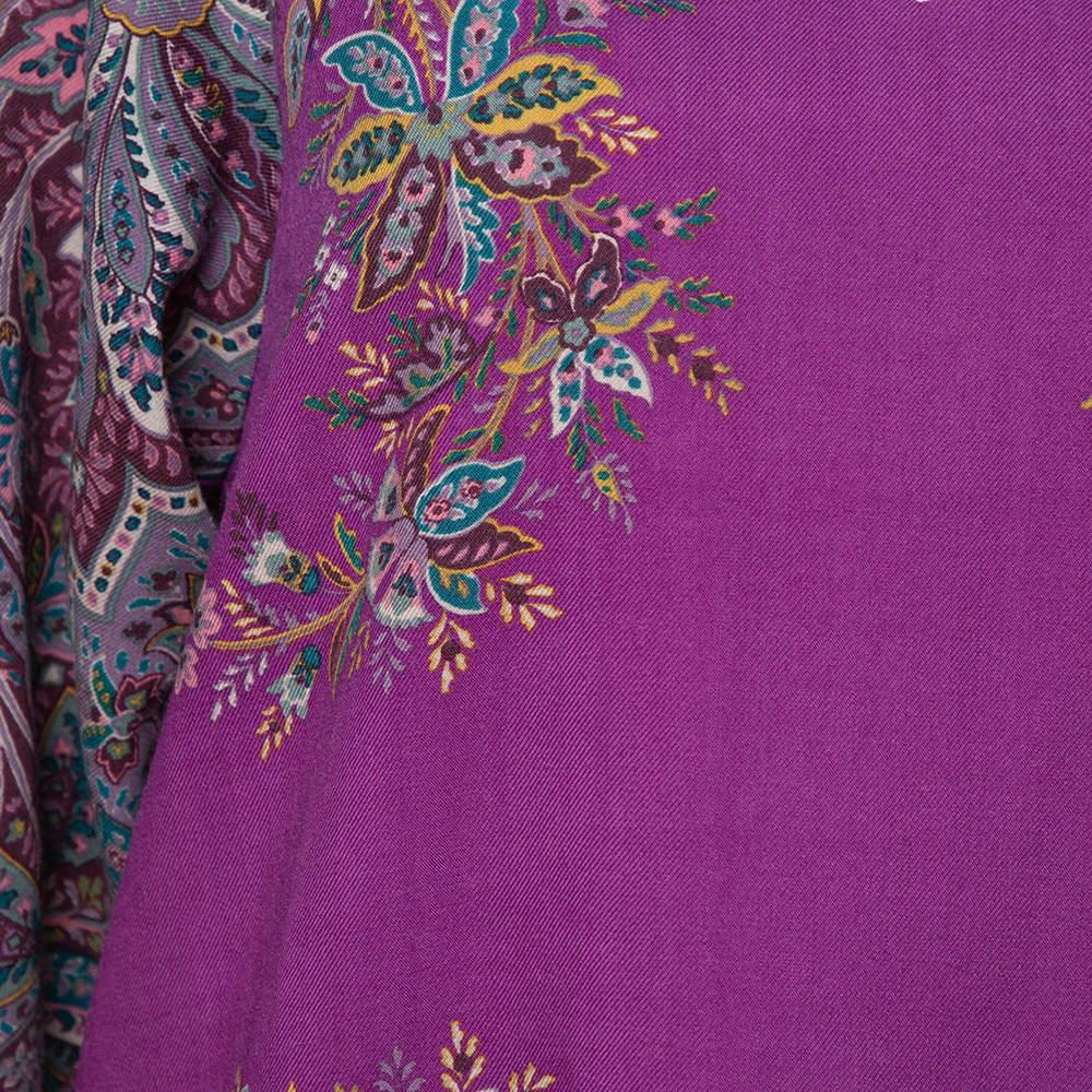 Etro Purple Floral Print Wool Shift Dress M en vente 1