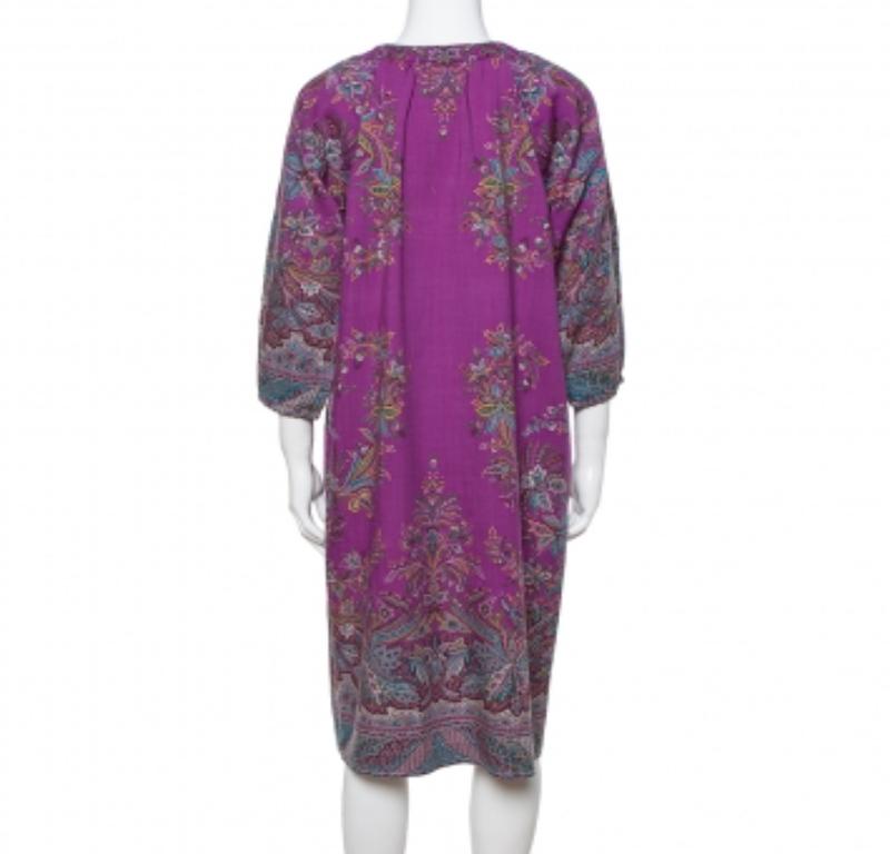 Etro Purple Floral Print Wool Shift Dress M For Sale 2
