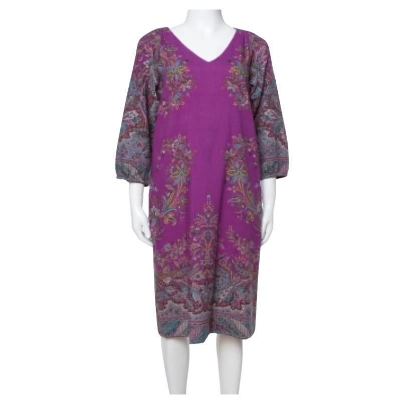 Etro Purple Floral Print Wool Shift Dress M For Sale