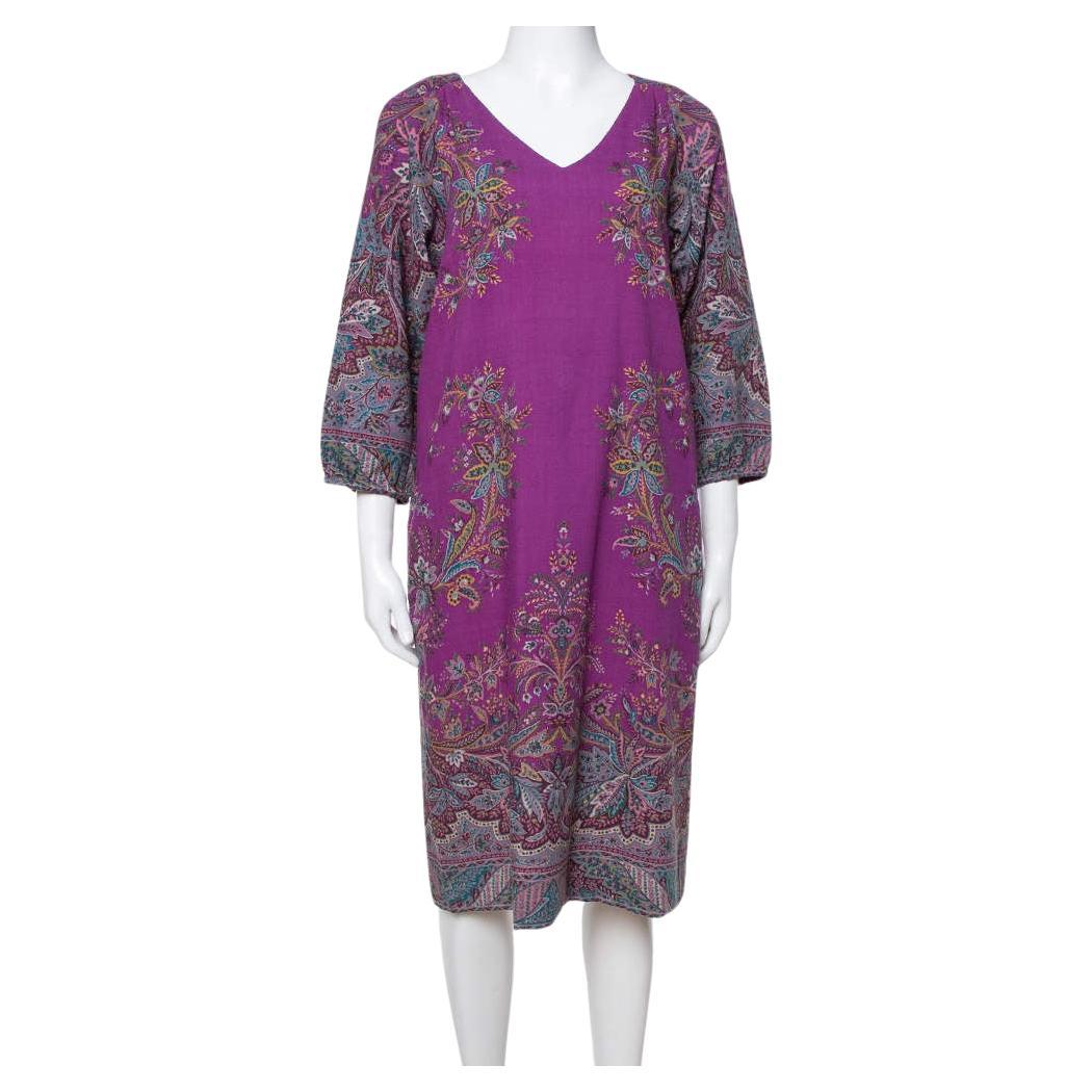 Etro Purple Floral Print Wool Shift Dress M For Sale