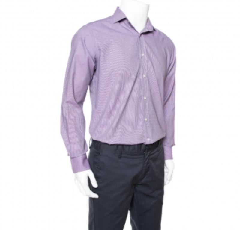 Men's Etro Purple Houndstooth Pattern Cotton Long Sleeve Shirt M For Sale